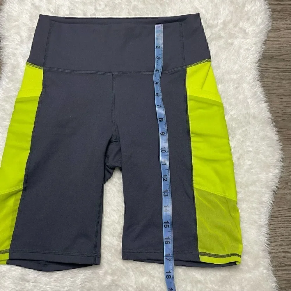 Fabletics Powerhold High Waisted Shorts Navy Blue Yellow Size Small - Picture 10 of 10